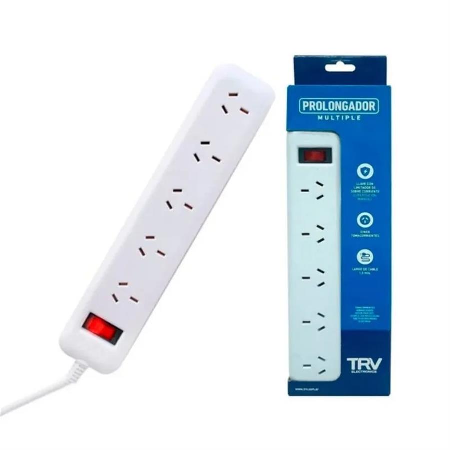 Prolongador Múltiple 5 Tomas IRAM con llave 1.5m TRV